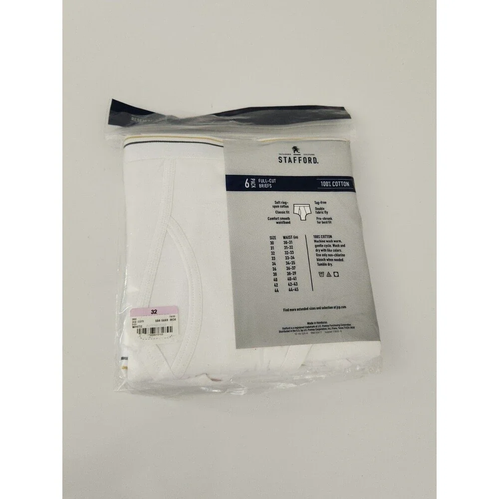 STAFFORD MENS FULL-CUT BRIEFS SIZE 32- 6 PACK PLUS 2 PAIR 8 TOTAL 100% COTTON